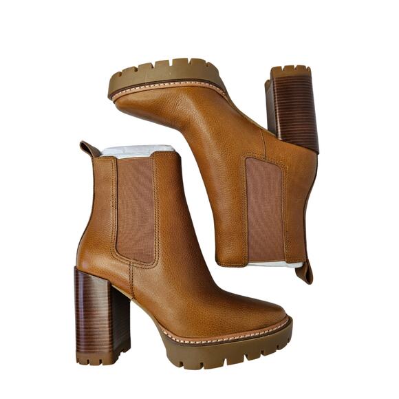 Tory Burch Carson Lug Sole High Heel Bootie Boots Tumbled Leather Size 7 NWT
